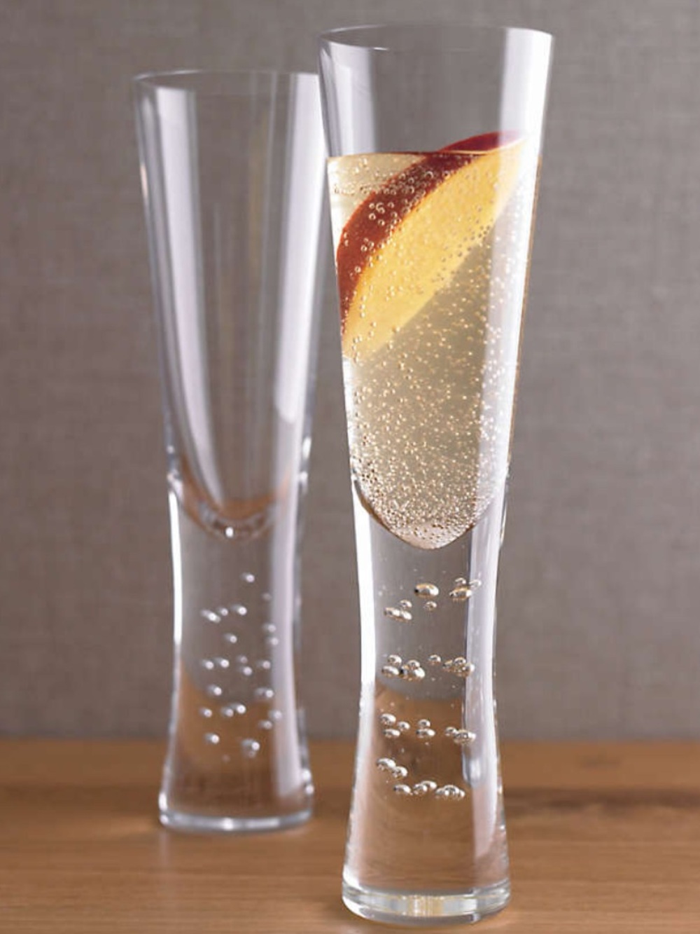 2 Crate&Barrel Clear Glass Champagne Flutes